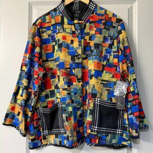 Ali Miles Reversible Jacket Petite XL Abstract Art Button Front Pockets 2.070 B